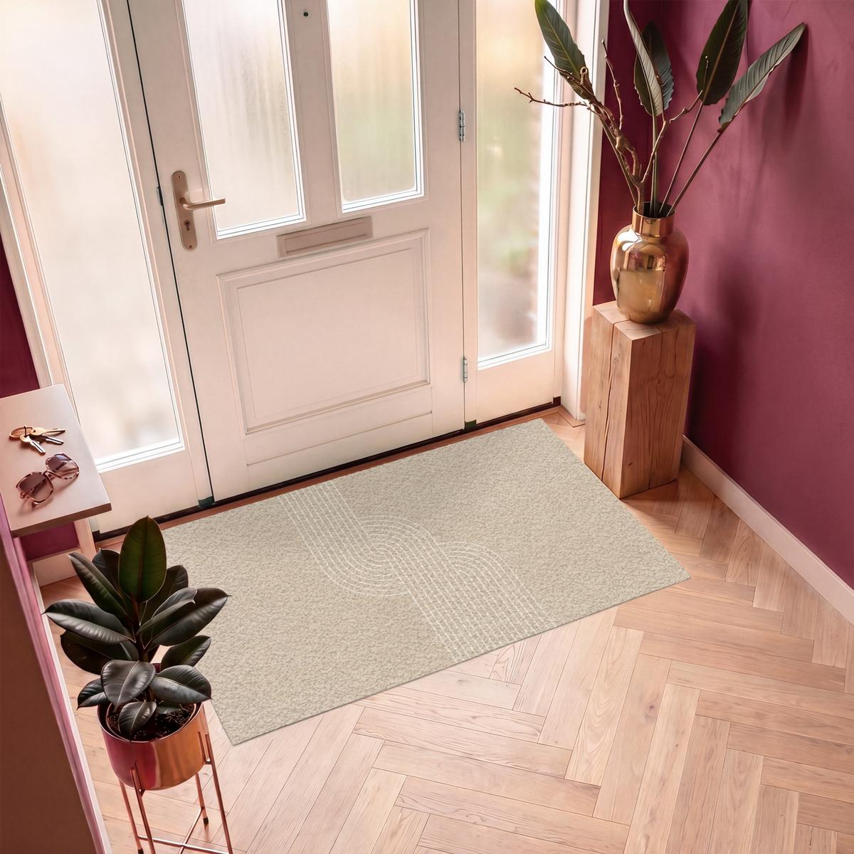 FUSSMATTE Parallele Linien - Leichte Textur - Beige Türmatte 150x90 cm - Beige, Kunststoff (150/0.4cm) - MuchoWow