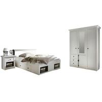 SCHLAFZIMMER Pinie weiß Set 3-teilig mit Bett, Kleiderschrank und Nachttisch - Schwarz/Weiß, Glas/Holzwerkstoff (155/206/212cm) - Furn.Design