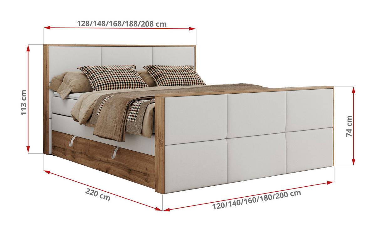 BOXSPRINGBETT ALBERO 2 KING DUO 160/200 Weiß Kunstleder - H4 - Weiß, Holz/Textil (160/200cm) - MKS