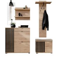 GARDEROBE Set Eiche Jackson, schwarz 170 cm, Garderobenkombination mit 3D-Lamellen - Eichefarben/Schwarz, Holzwerkstoff/Kunststoff (160/202/35cm) - Furn.Design
