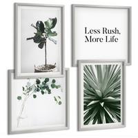 BILDER SET 4er Set - 50x50 cm & 40x60 cm Silberner Rahmen - Minimalismus mit grünen Pflanzen - Silberfarben, Kunststoff (50/50cm) - TULUP