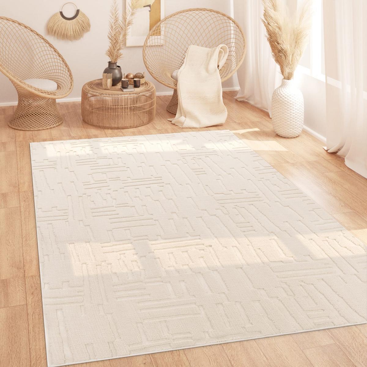 KURZFLORTEPPICH, mit Struktur, aus Polyester, Florhöhe 12 mm, Creme, 120 x 160 cm - Beige, Textil (160/120cm) - KADIMA DESIGN
