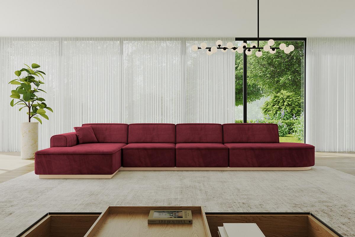 ECKSOFA Ottomane Links IREA-L3 - 412x165x80 cm Bordeauxrot - Bordeaux, Holzwerkstoff/Textil (412/165cm) - ALTDECOR