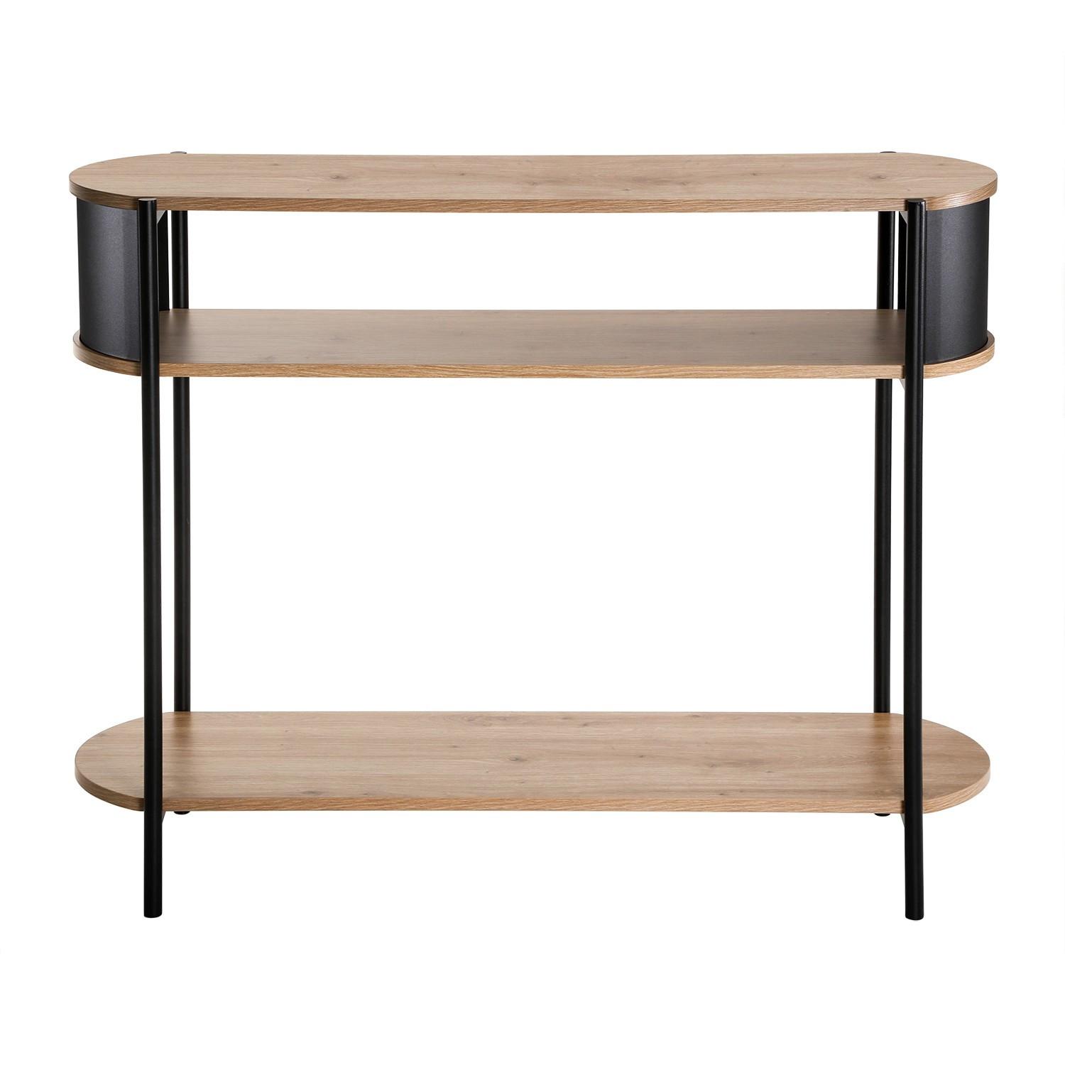 KONSOLE mit 3 Ebenen und schwarzen Metallseiten 34/80/100 cm - Eschefarben, Holzwerkstoff (40/34/80cm) - Calicosy