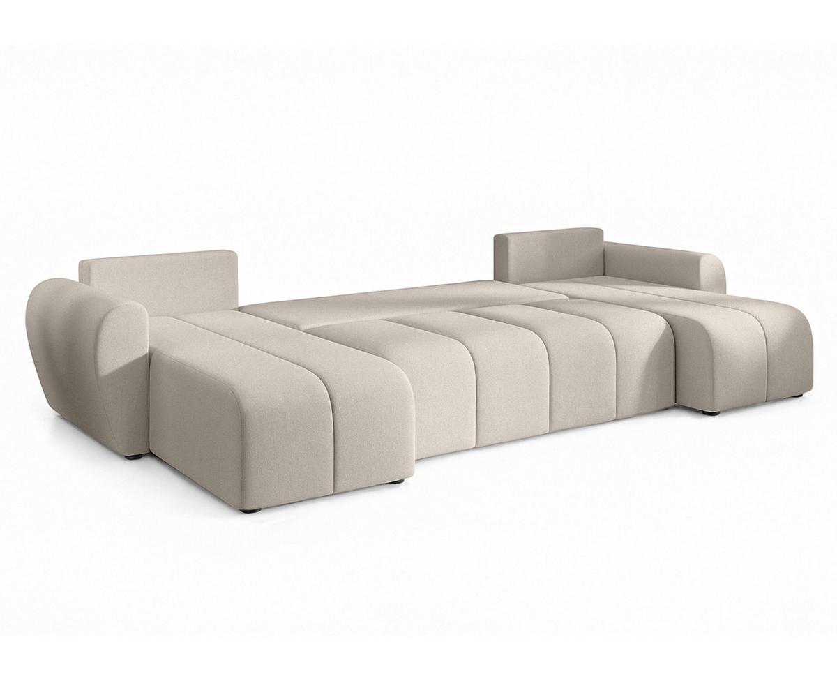WOHNLANDSCHAFT Malatya U Form Beige 311/145/80 cm mit Schlaffunktion - Beige/Schwarz, Kunststoff/Textil (311/80/145cm) - AX Living