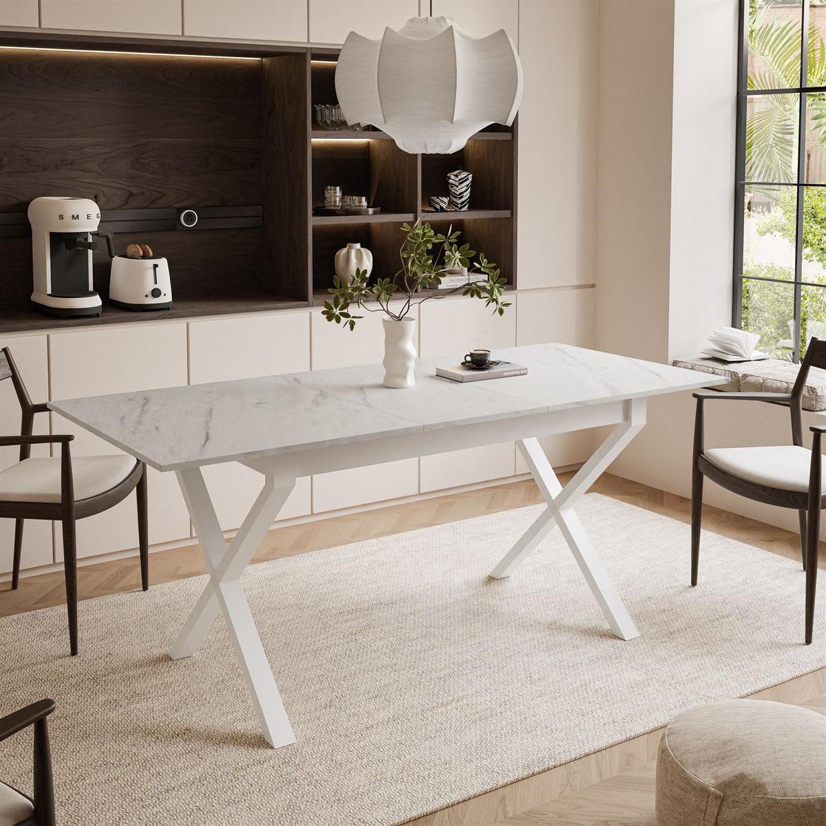 ESSTISCH ARTON II ausziehbarer Tisch 140-195 cm für 6-8 Personen - Multicolor/Weiß, Holzwerkstoff/Metall (140/80/77cm) - Lookway