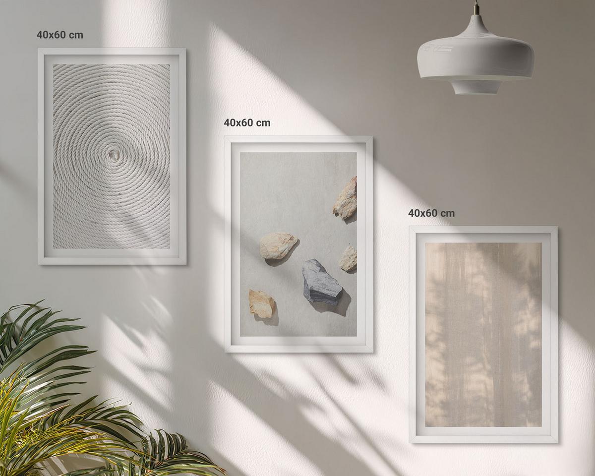 BILDER SET 3er Set - 40x60 cm Weißer Rahmen - Boho-Naturtexturen und -Strukturen - Weiß, Kunststoff (40/60cm) - TULUP