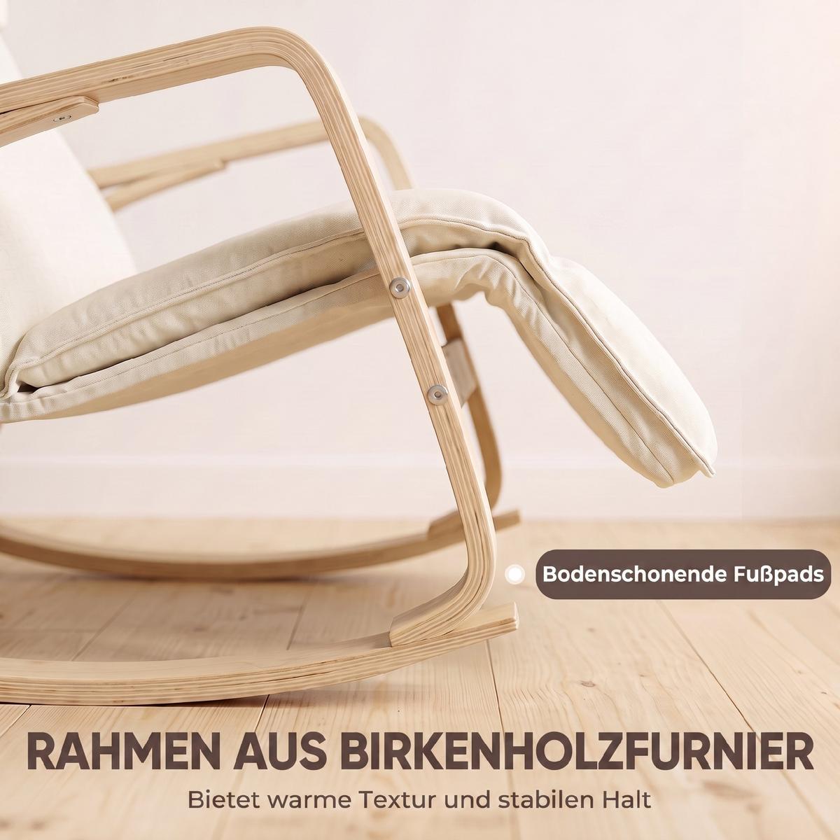 SCHAUKELSTUHL Polyester Cremeweiß - Creme/Schwarz, Birkenholz/Holzwerkstoff (67/92/106cm) - HOMCOM
