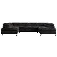 WOHNLANDSCHAFT PEDRO U Plüsch Schwarz - Schwarz, Textil/Metall (346/76/208cm) - MKS