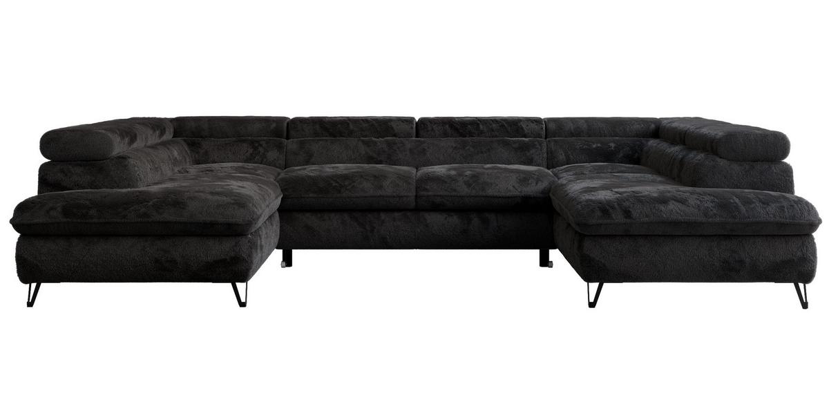 WOHNLANDSCHAFT PETER U Plüsch Schwarz - Schwarz, Textil/Metall (346/76/208cm) - MKS