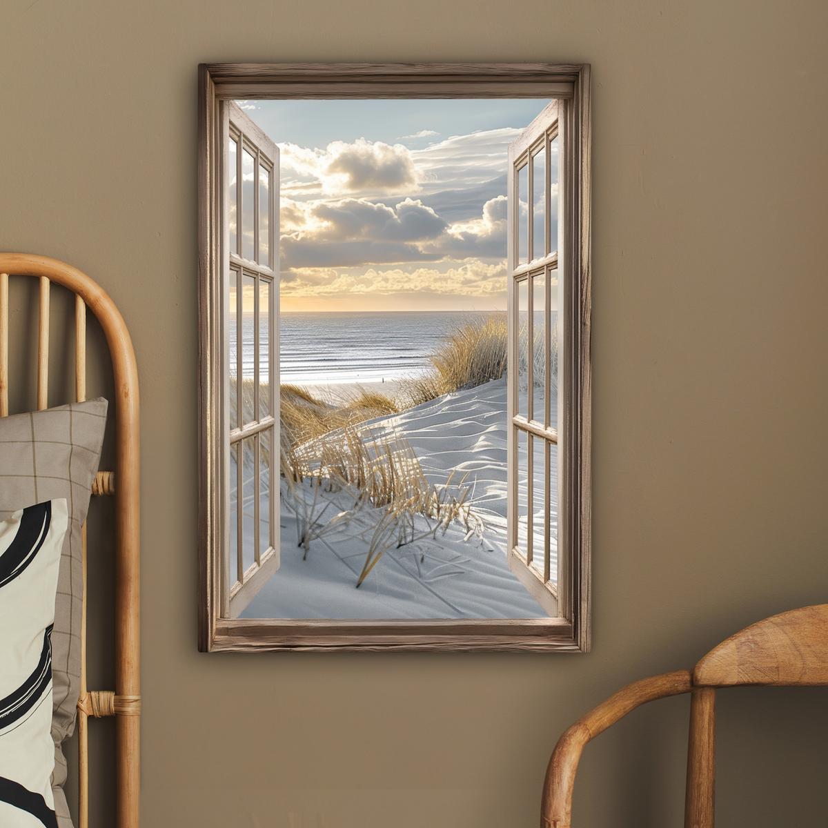 LEINWANDBILD Ausblick - Strand - Dünen - Meer - Natur Wanddeko Schlafzimmer 60x90 cm - Sandfarben, Textil (60/90cm) - MuchoWow