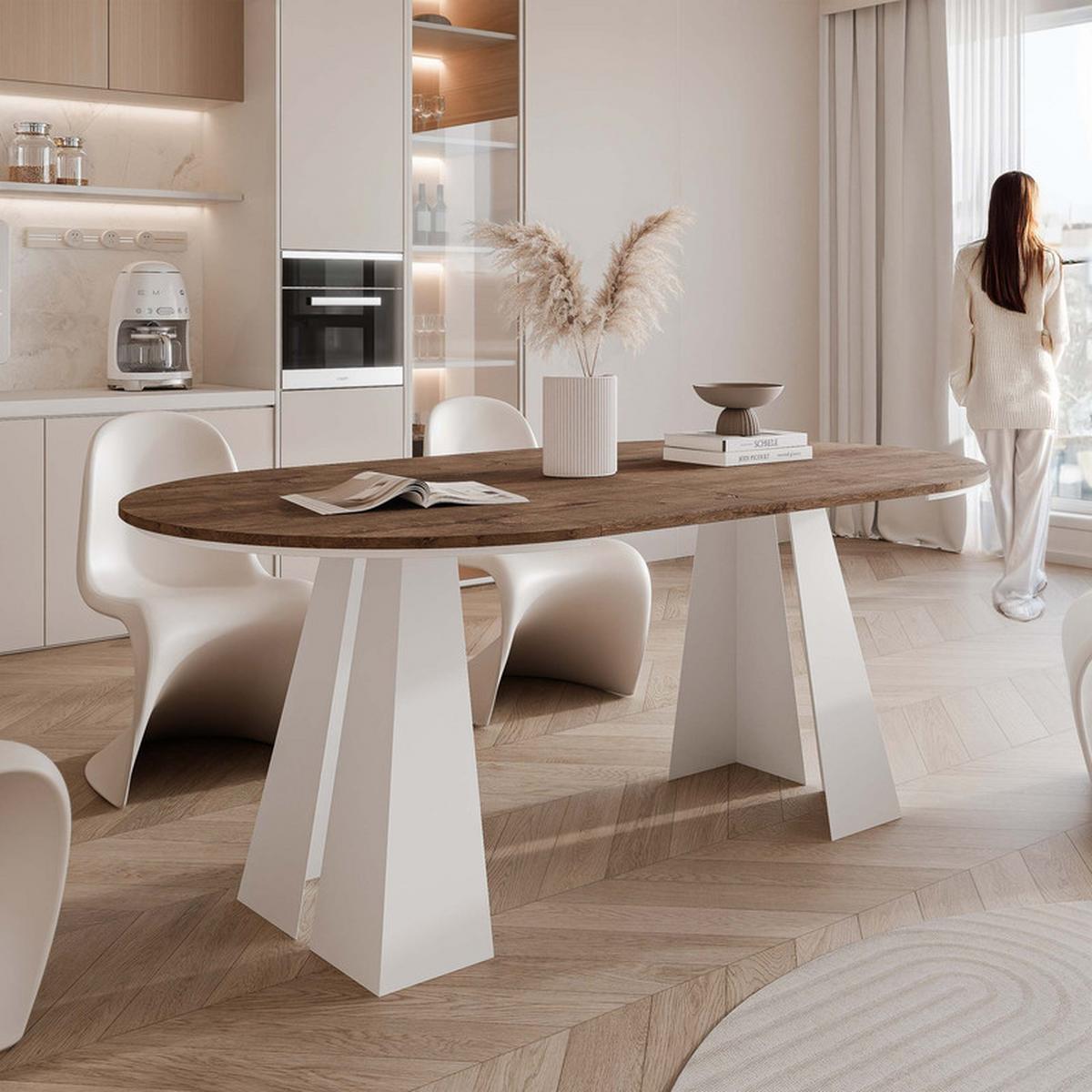 AUSZIEHTISCH FORTE 120/76 cm, Weiß / Lefkas-Eiche - Eiche San Remo/Weiß, Holzwerkstoff/Metall (120/120/76cm) - Idohome