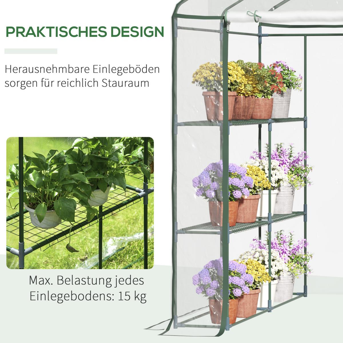 FOLIENGEWÄCHSHAUS, Transparent, Metall, PVC-Kunststoff - Transparent, Kunststoff (143/195/143cm) - Outsunny