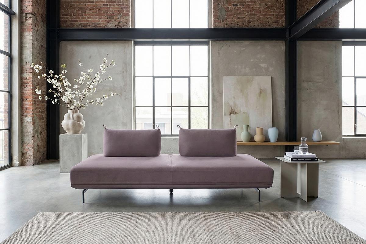 SCHLAFSOFA CANE Violett Webstoff - Violett/Schwarz, Textil/Metall (210/80/100cm) - KAWOLA