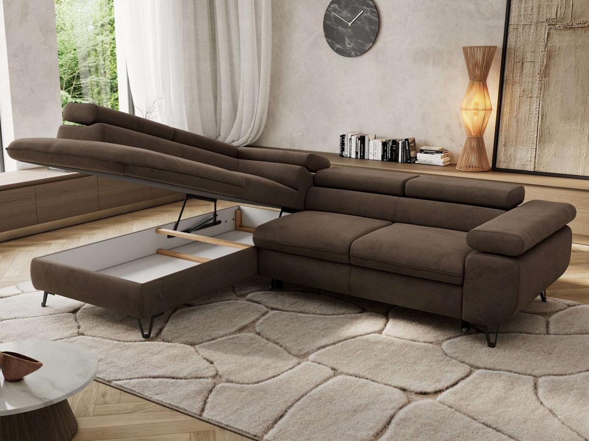 ECKSOFA PABLO L Braun Velvet - Links Seite - Schwarz/Braun, Textil/Metall (208/273cm) - MKS