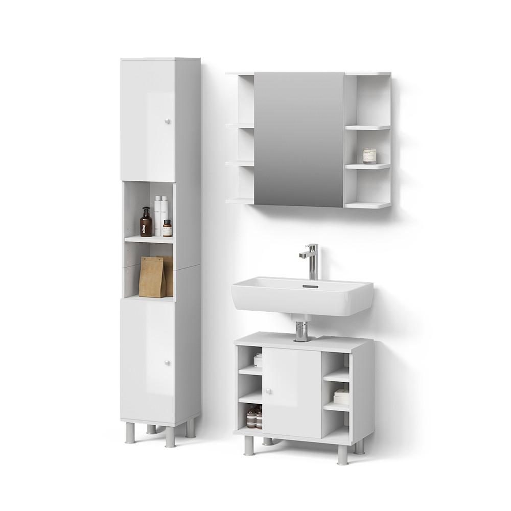 BADMÖBEL-SET Fucino Weiß Hochglanz 3 Teile, mit Hochschrank - Weiß Hochglanz, Holzwerkstoff (80/64/21cm) - Livinity®