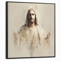 LEINWAND Bilder mit Rahmen - Porträt - Abstrakt - Jesus - Beige - 90x90 - Beige, Textil (90/90cm) - MuchoWow