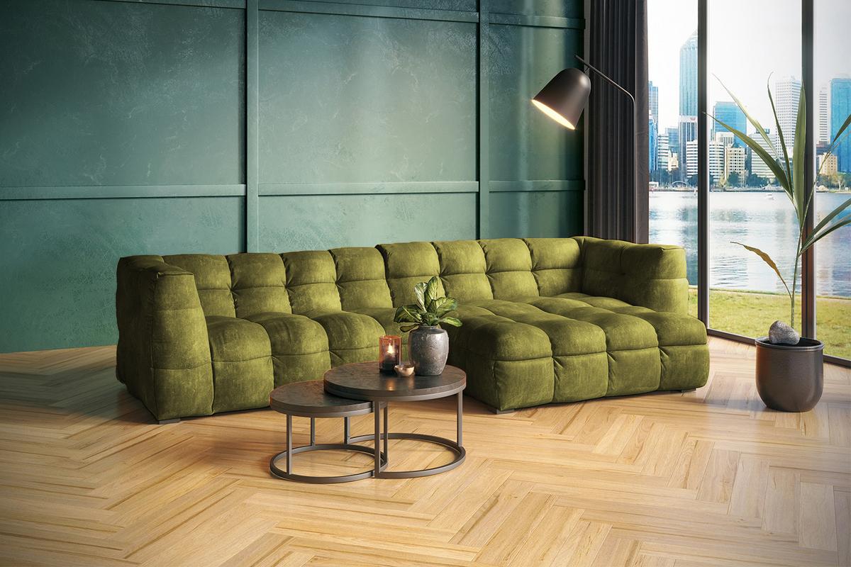 ECKSOFA RIO Grün Velvet - Schwarz/Grün, Textil (319/170cm) - KAWOLA