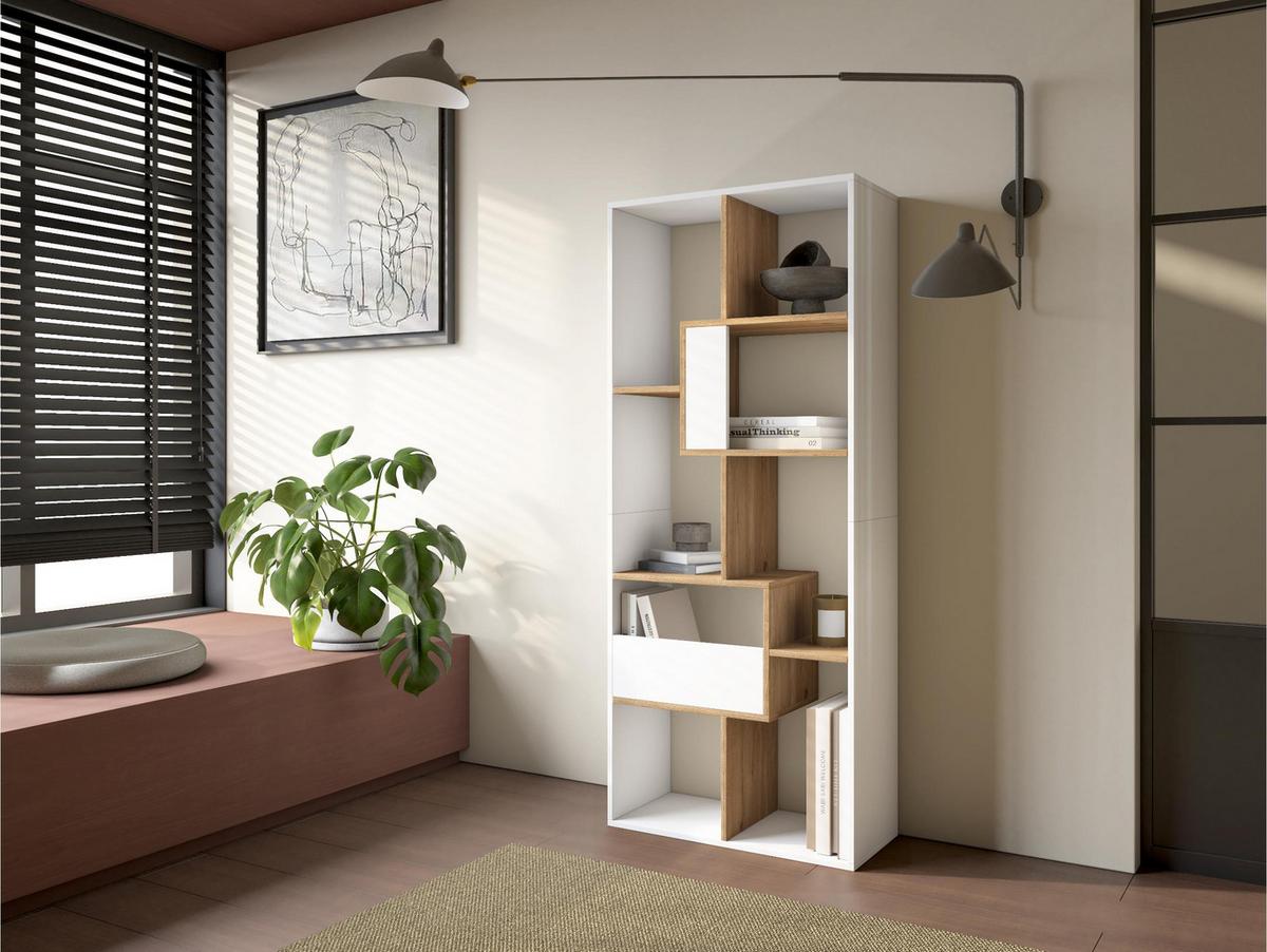 REGAL Bibliothek, Weiß und Eiche, 67/31/162cm - Eichefarben/Weiß, Holzwerkstoff (67/162/31cm) - Skraut Home