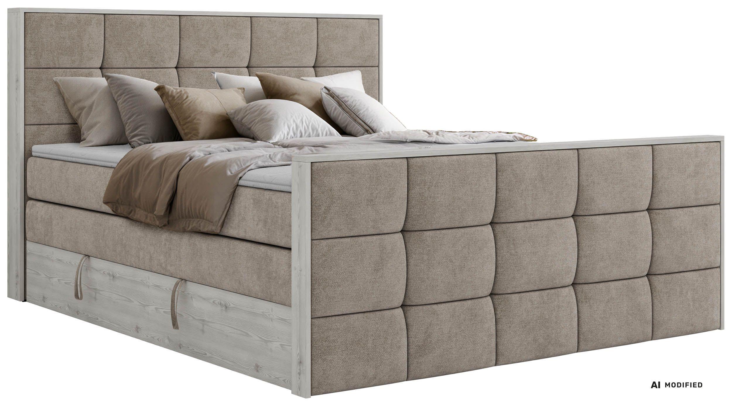 BOXSPRINGBETT ALNOR KING DUO 180/200 - Greige Stukture - Topper T25 - H4 - Greige/Schwarz, Kunststoff/Textil (180/200cm) - MKS