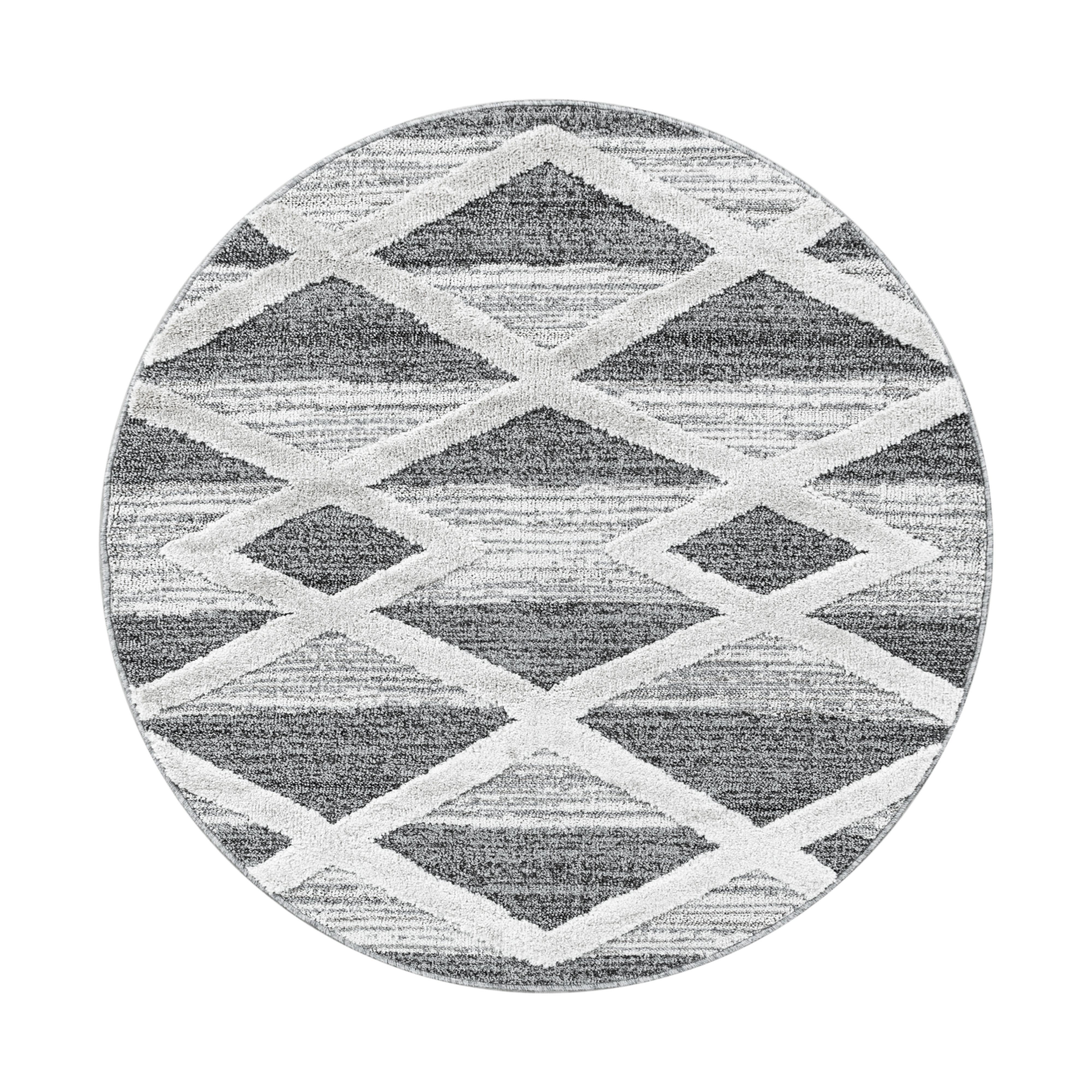 HOCHFLORTEPPICH EISACK, geometrisch, Florhöhe 20 mm, Grau, Ø 160 cm - Grau, Textil (160/160cm) - KADIMA DESIGN