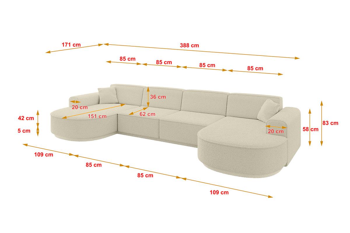 WOHNLANDSCHAFT MARI-U2-v3 - 388x171x83 cm Beige Bouclé - Beige/Schwarz, Holzwerkstoff/Kunststoff (388/83/171cm) - ALTDECOR