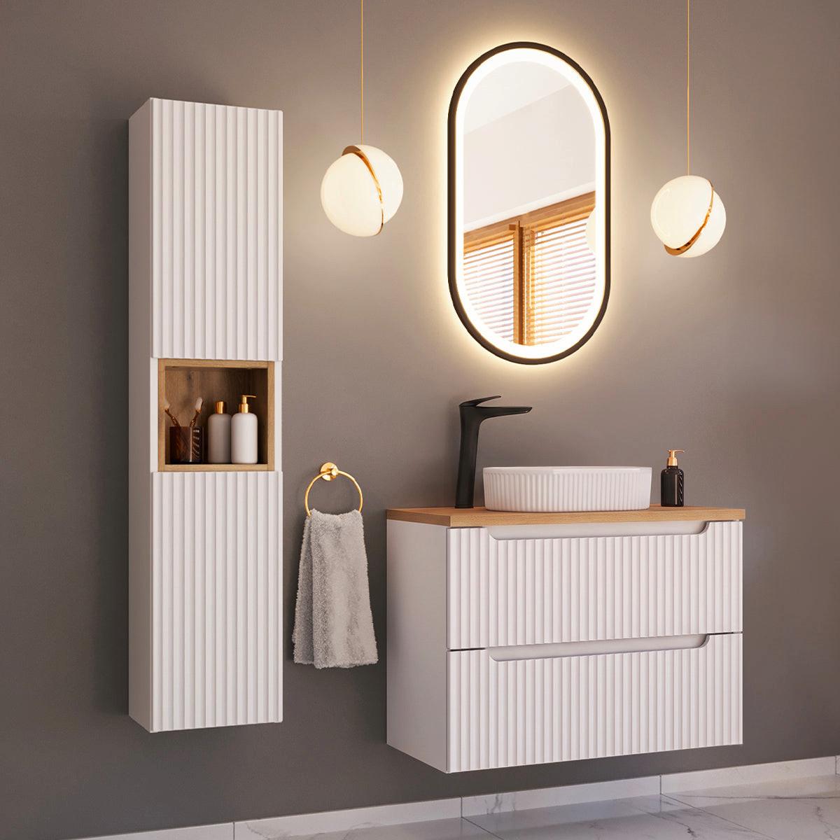 BADMÖBEL 80.4cm Riva 2er-Set Weiß und Holz - Weiß, Holzwerkstoff (80.4/59/40cm) - Petits-meubles