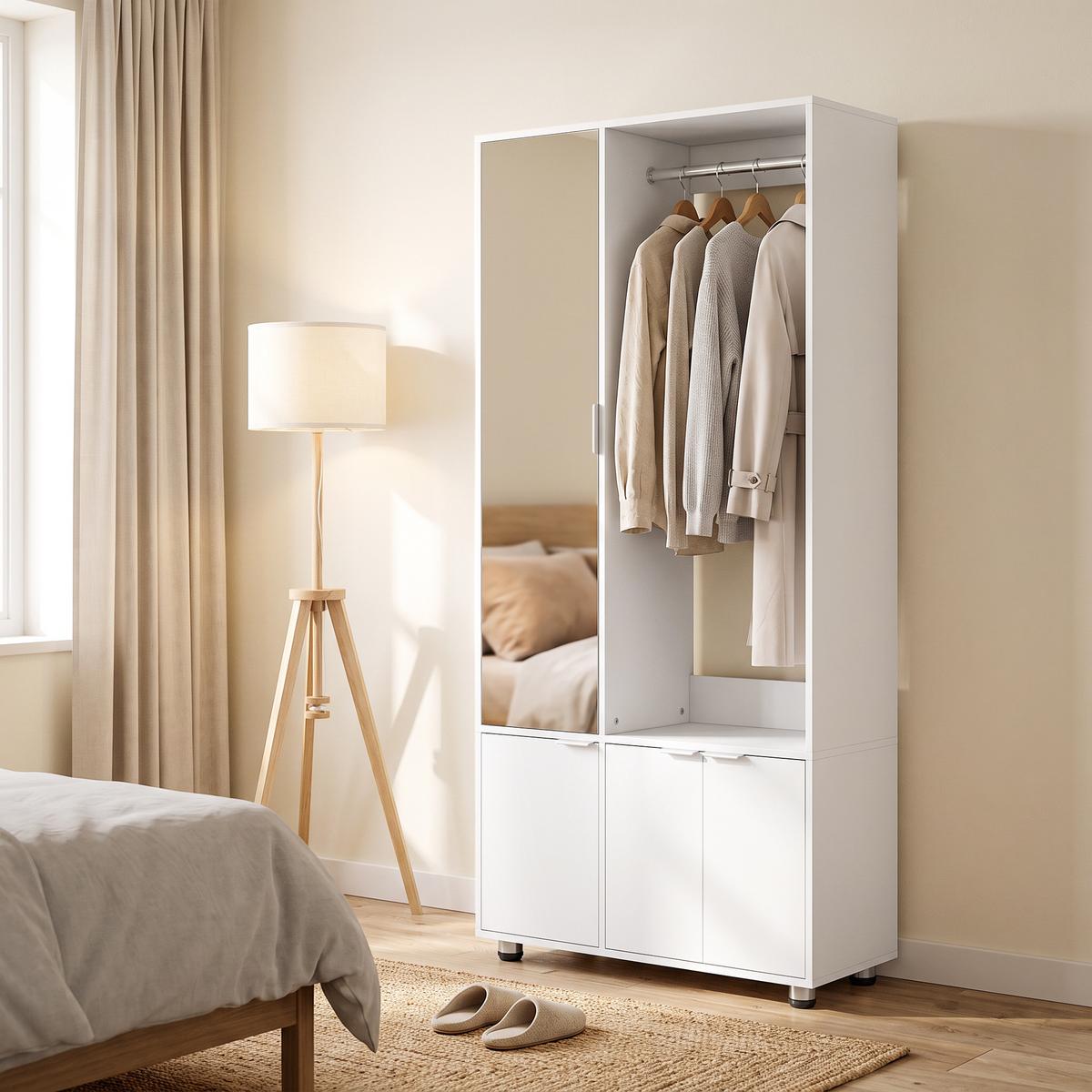 GARDEROBE-SET Spanplatte Weiß - Weiß, Holzwerkstoff/Metall (30/169/80cm) - HOMCOM