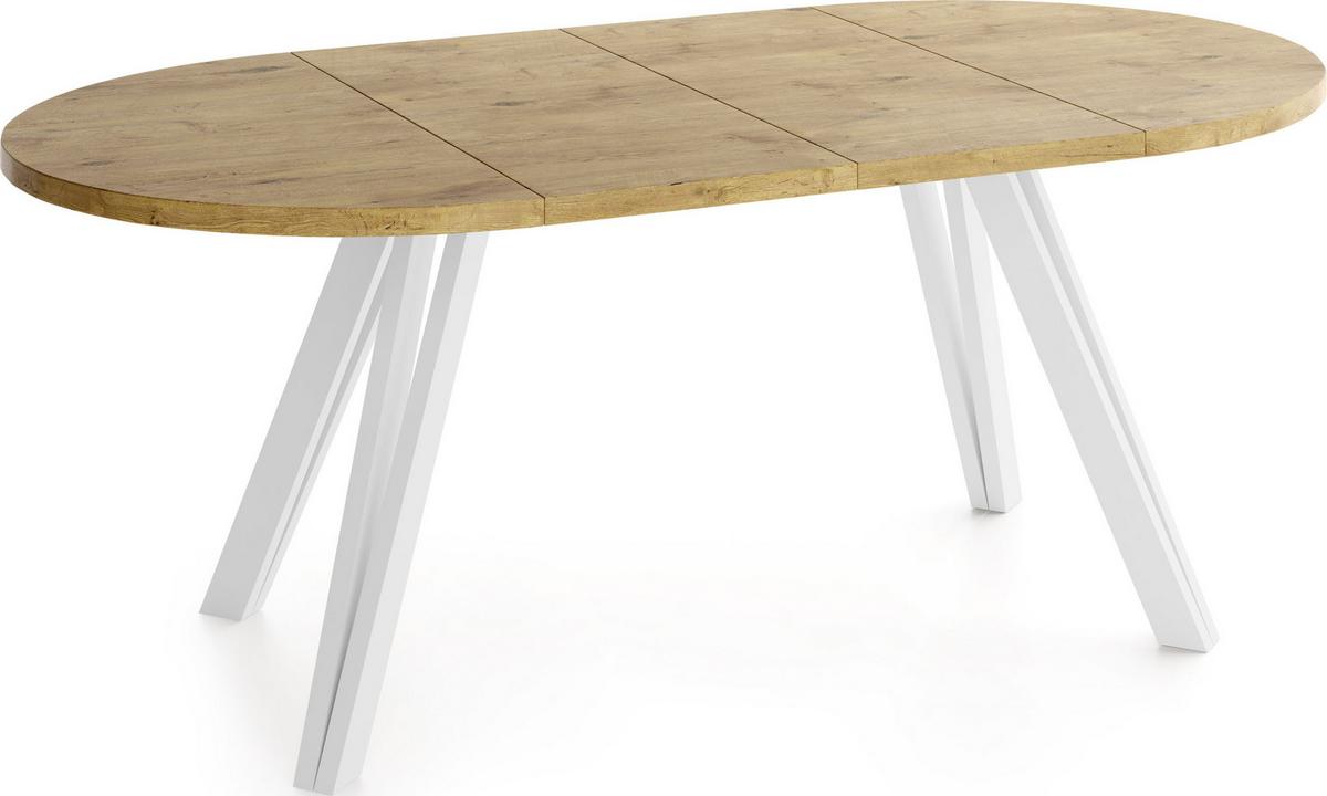 ESSTISCH Ravero runder ausziehbarer, Eiche Hell Braun 100-180/100/77 cm - Eichefarben/Weiß, Holz/Holzwerkstoff (100/180/76.5cm) - WFL GROUP