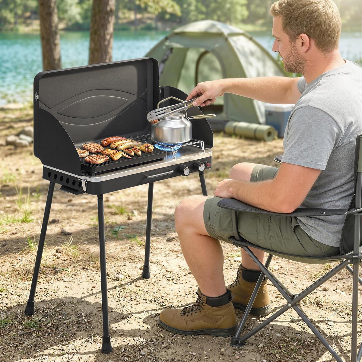 TISCHGASGRILL Gussaluminium Metall Schwarz - Schwarz, Metall (47/88/61cm) - Outsunny