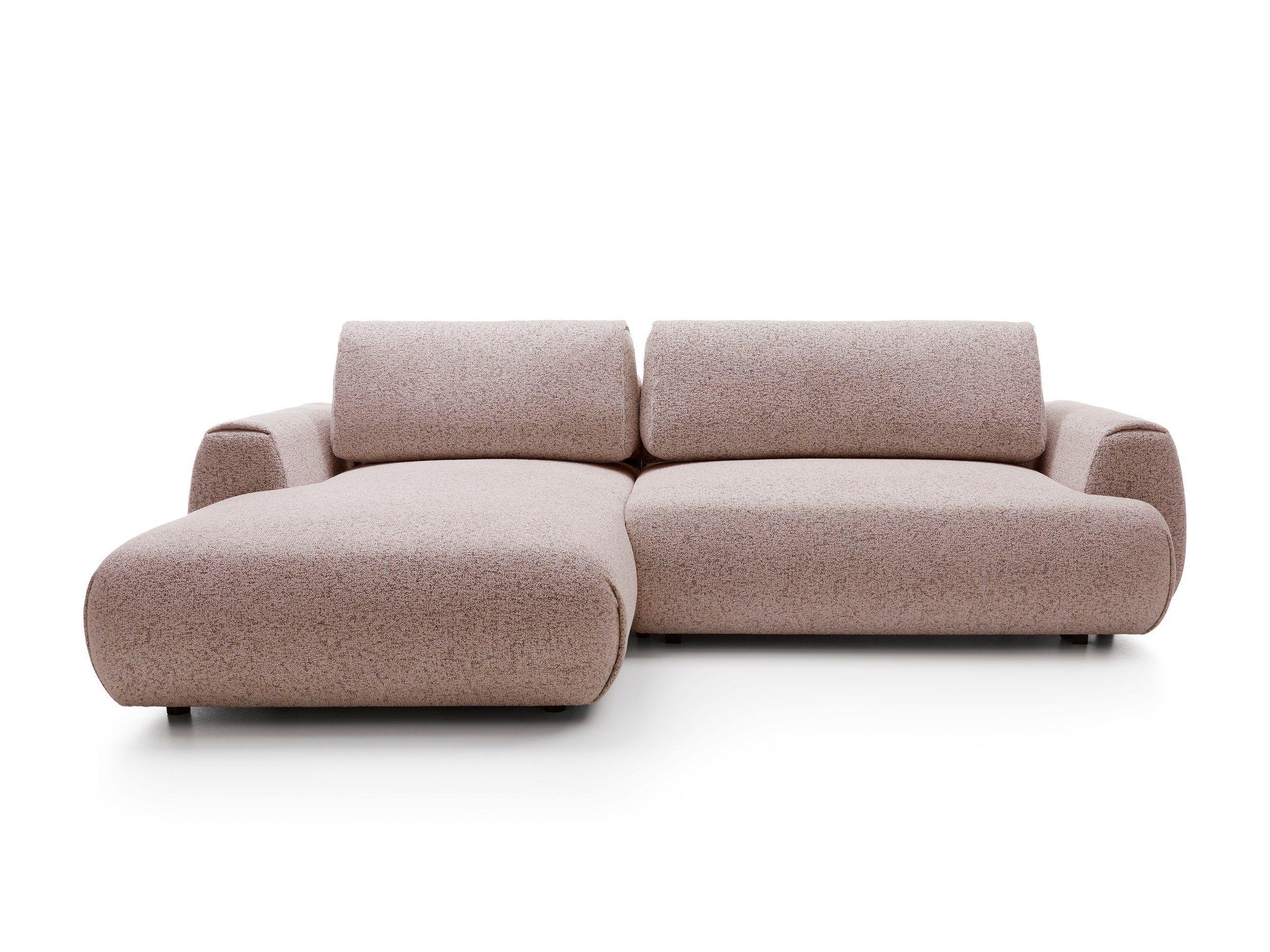 ECKSOFA ZEST Rosa Geflochtener Stoff mit Schlaffunktion - Rosa, Holz (270/167cm) - MASSENO