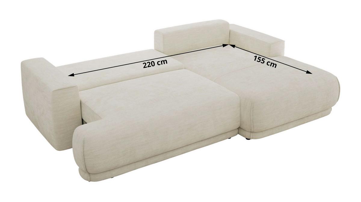 ECKSCHLAFSOFA RINA L Creme Schenille glatt - rechts - Creme/Schwarz, Kunststoff/Textil (170/267cm) - MKS
