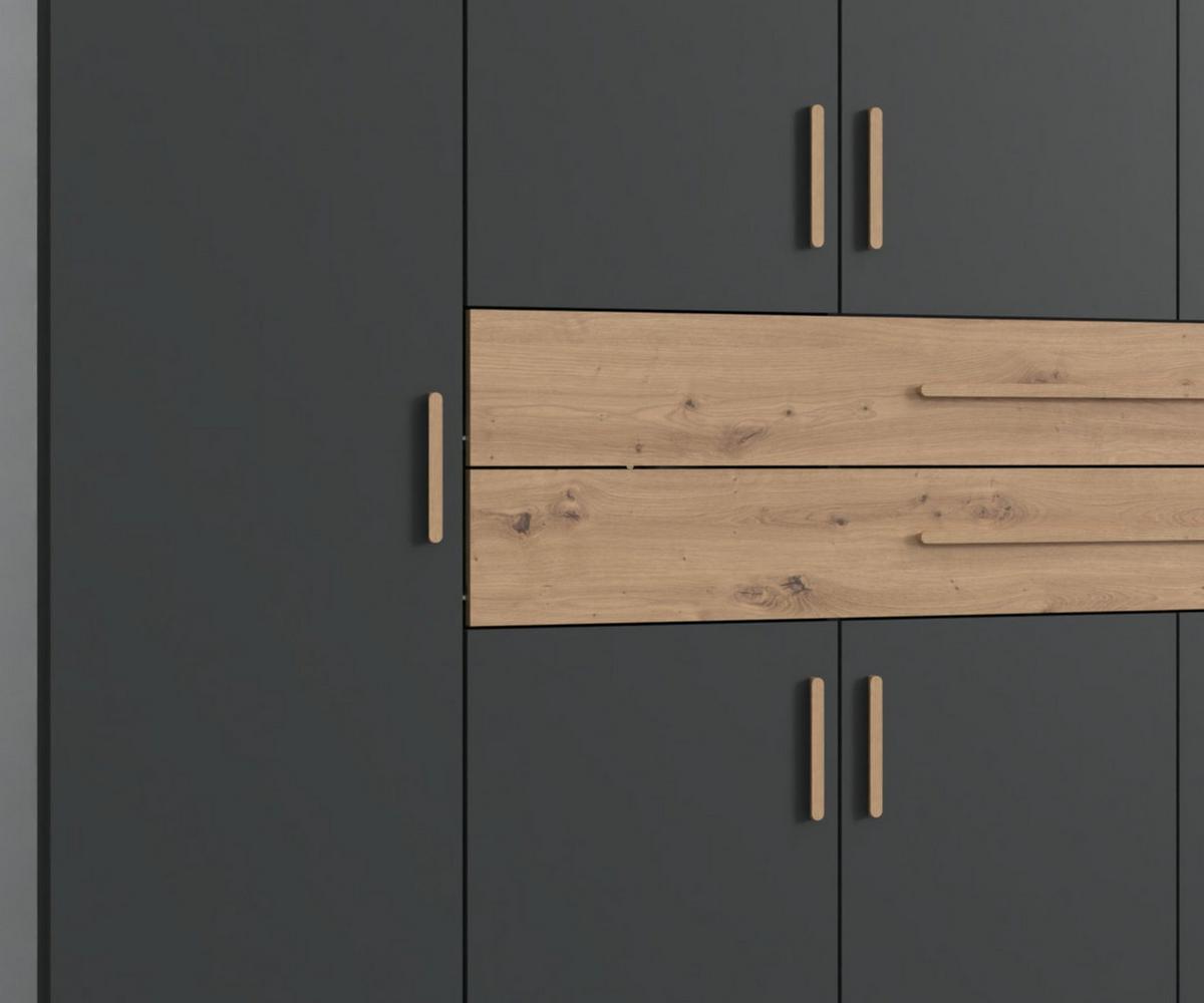 DREHTÜRENSCHRANK B270/H208/T58 cm in Grafit, Kleiderschrank mit 2 großen Schubkästen und Griffen in Eiche Artisan Dekor / 22643 - Graphitfarben/Eiche Artisan, Holzwerkstoff/Kunststoff (270/208/58cm) - luma-home