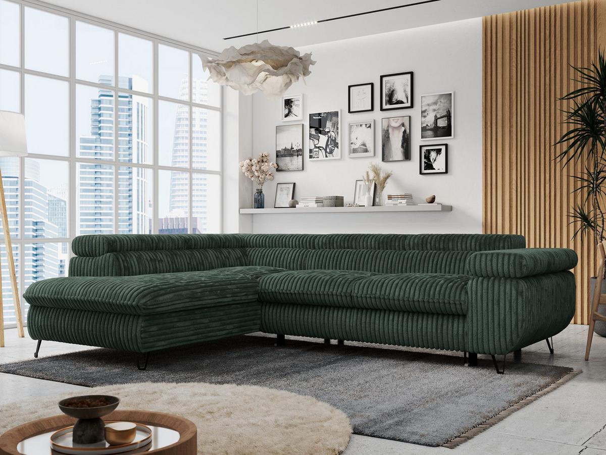 ECKSOFA PETER L Grün Cord - Links Seite - Schwarz/Grün, Textil/Metall (208/273cm) - MKS
