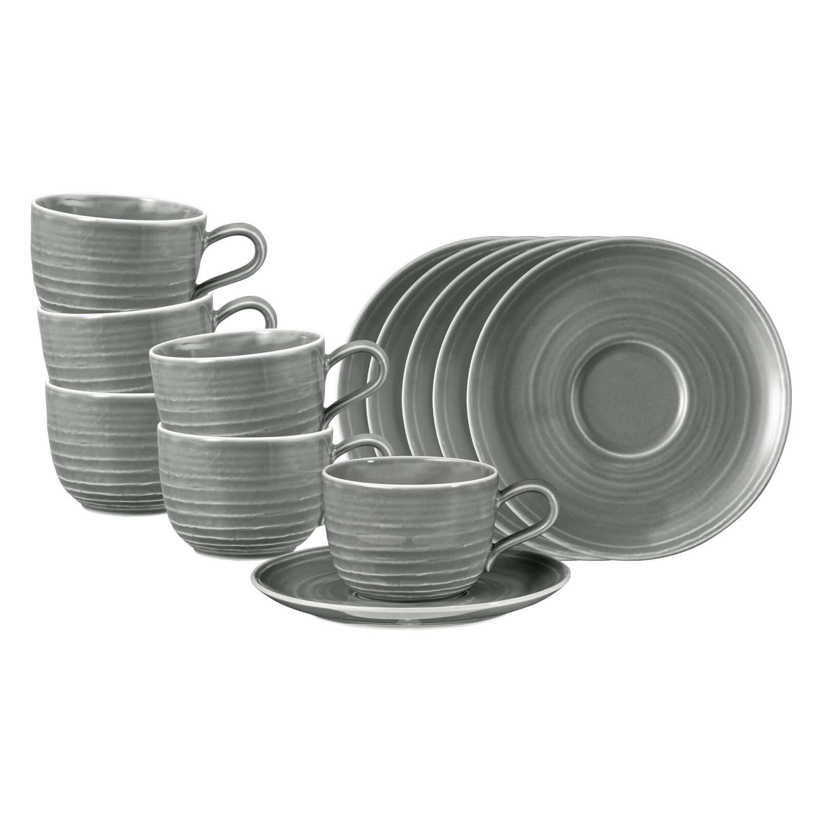 KAFFEETASSEN MIT UNTERTASSEN Terra Perlgrau 260 ml 6er Set - Grau, Keramik (0.26L) - Seltmann Weiden