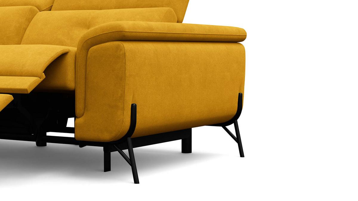 SOFA RELAX AVENA 3-Sitzer, gelber Veloursstoff - Gelb/Schwarz, Holz/Textil (204/80/108cm) - Courtois Laville