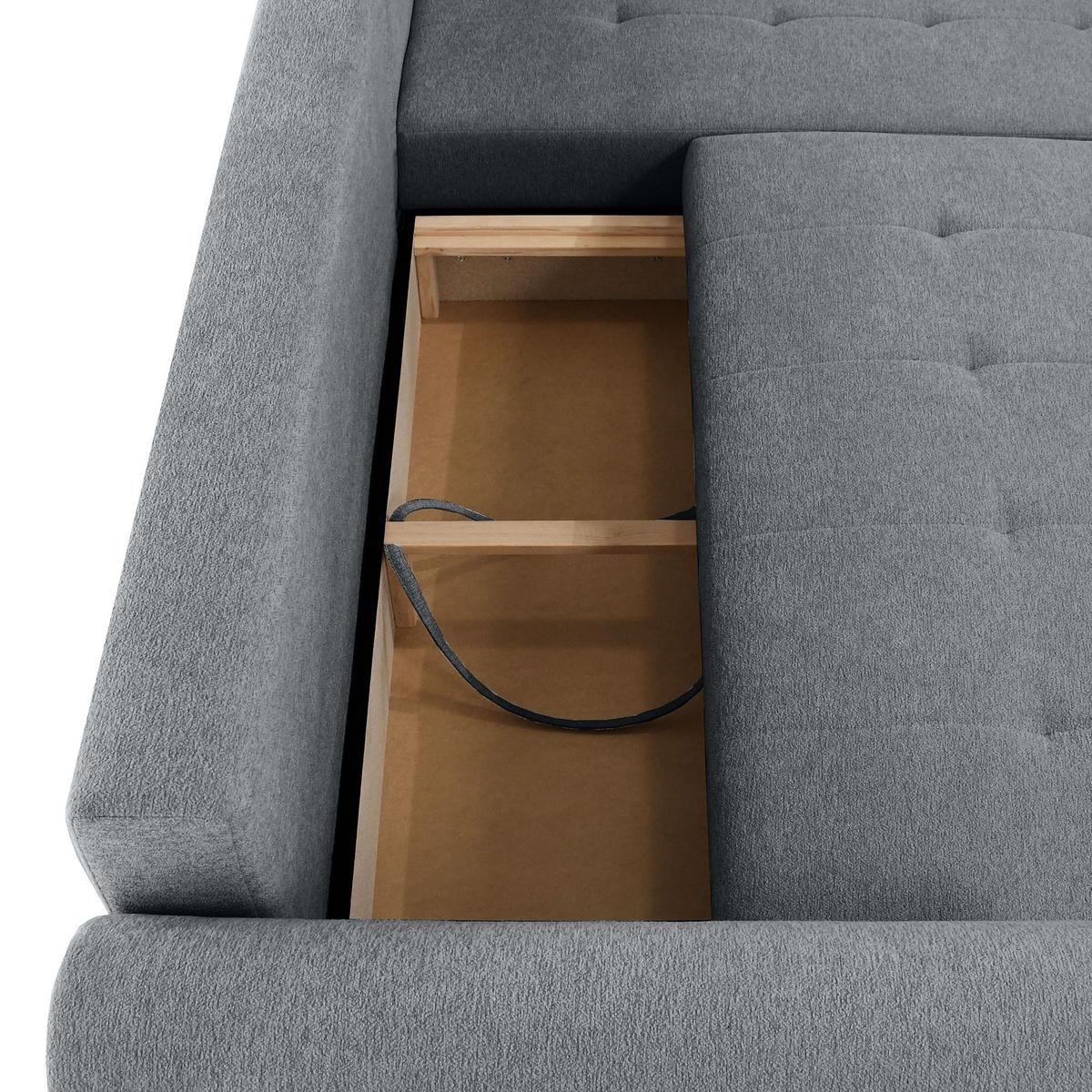 ECKSCHLAFSOFA Dallas mit Bettkasten, 255 cm, Dunkelgrau, rechts, Velour-Stoff - Dunkelgrau, Textil (255/175cm) - Beautysofa