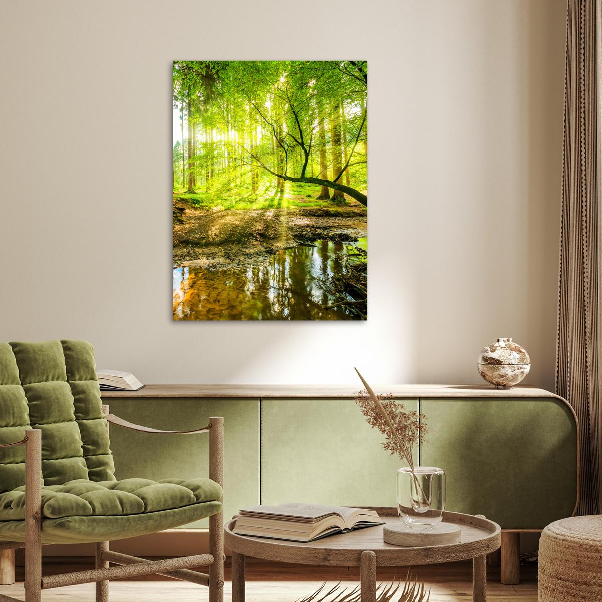 POSTER Wald - Landschaft - Wasser - Bäume - Sonne - Grün - Natur Deko Wohnzimmer 60x80 cm - Grün, Papier (60/80/0.1cm) - MuchoWow