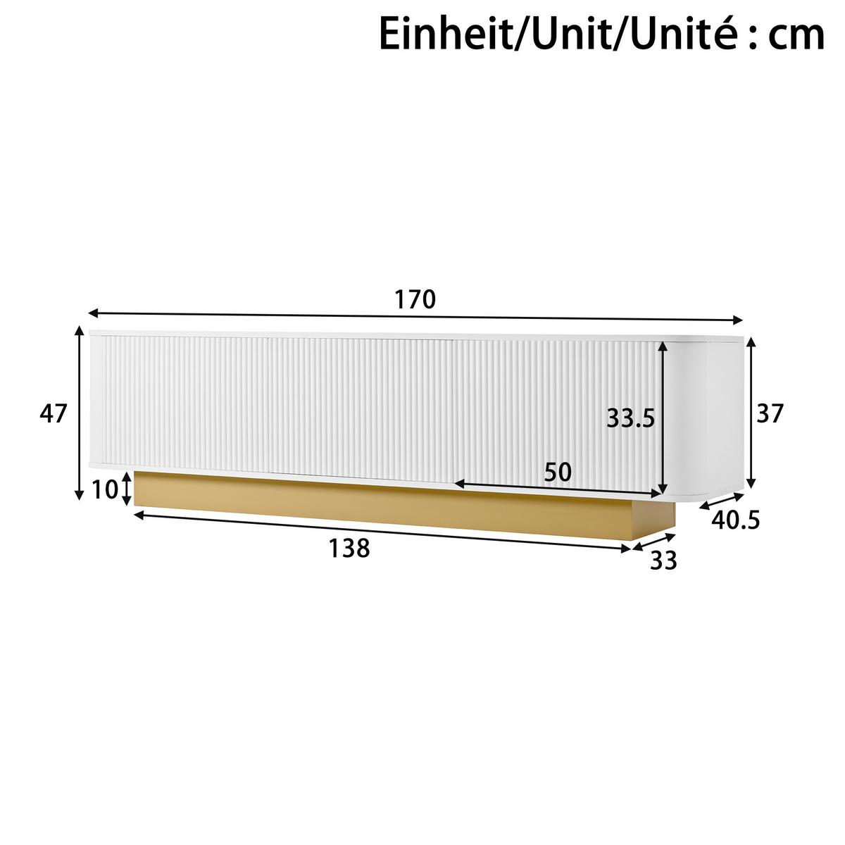 TV LOWBOARD weiß modern 3 türen kabelmanagement - Weiß, Holzwerkstoff (170/47/40.5cm) - Urban Meuble