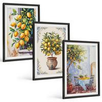 BILDER SET 3er Set - 40x60 cm Schwarzer Rahmen - Zitronenbäume Früchte Sonne - Schwarz, Kunststoff (40/60cm) - TULUP