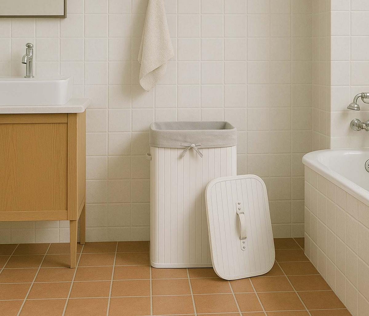 WÄSCHEKORB Weiß, Cremeweiß - Creme/Weiß, Textil (43/61/32cm) - MCW