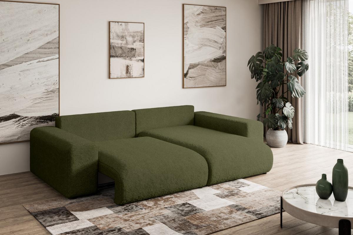 ECKSOFA Ottomane rechts ESKAR-L 266x176x72 Olivgrün Bouclé - Schwarz/Olivgrün, Holzwerkstoff/Kunststoff (176/266cm) - ALTDECOR