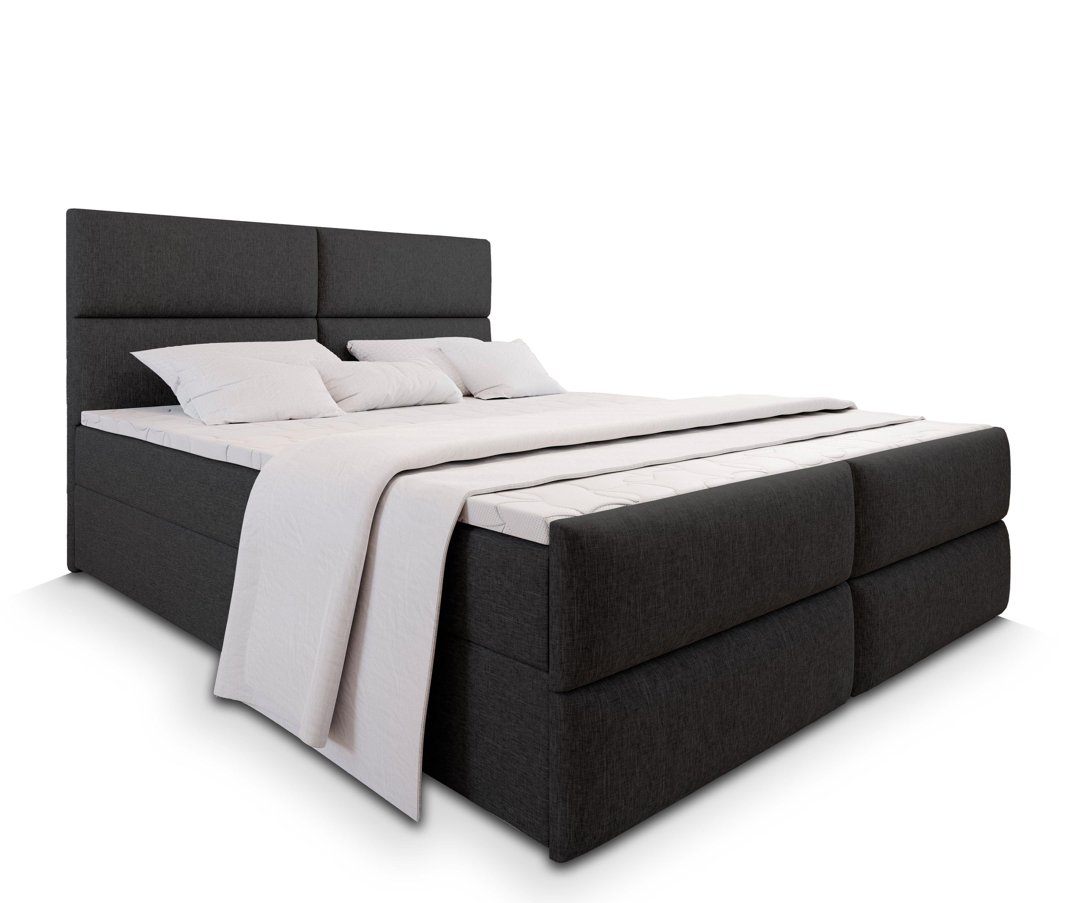 BOXBETT MULEN 140x200 cm mit Matratze und Topper - Schwarz - Schwarz, Holz (140/200cm) - MASSENO