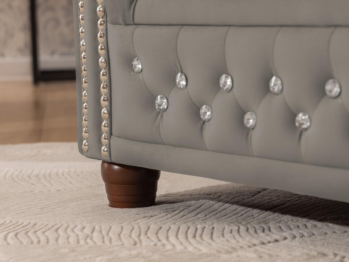 CHESTERFIELD-SESSEL Cleo Blink Grau Samt mit Kristallsteppung und braunen Massivholzfüßen - Beige/Braun, Holz/Textil (104/72/86cm) - S-Style Möbel