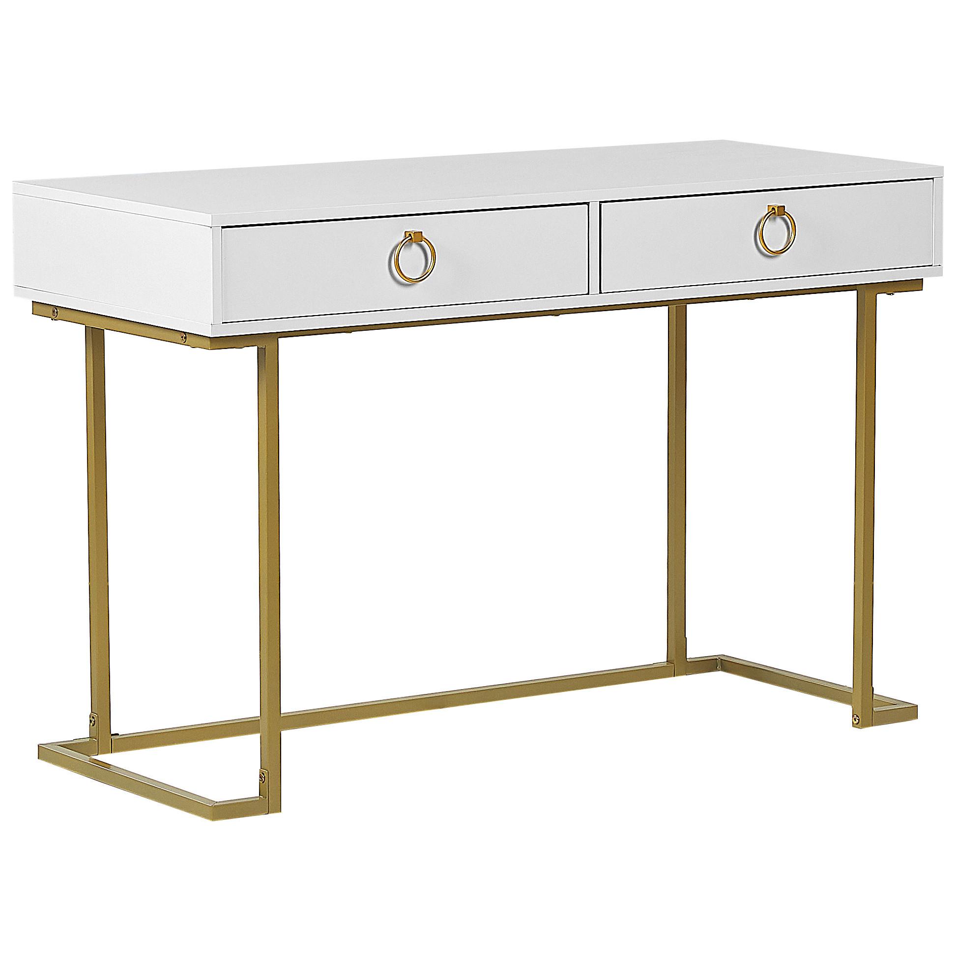 KONSOLENTISCH weiß/gold 2 Schubladen Westport - Goldfarben/Weiß, Metall (50/115/77cm) - Beliani