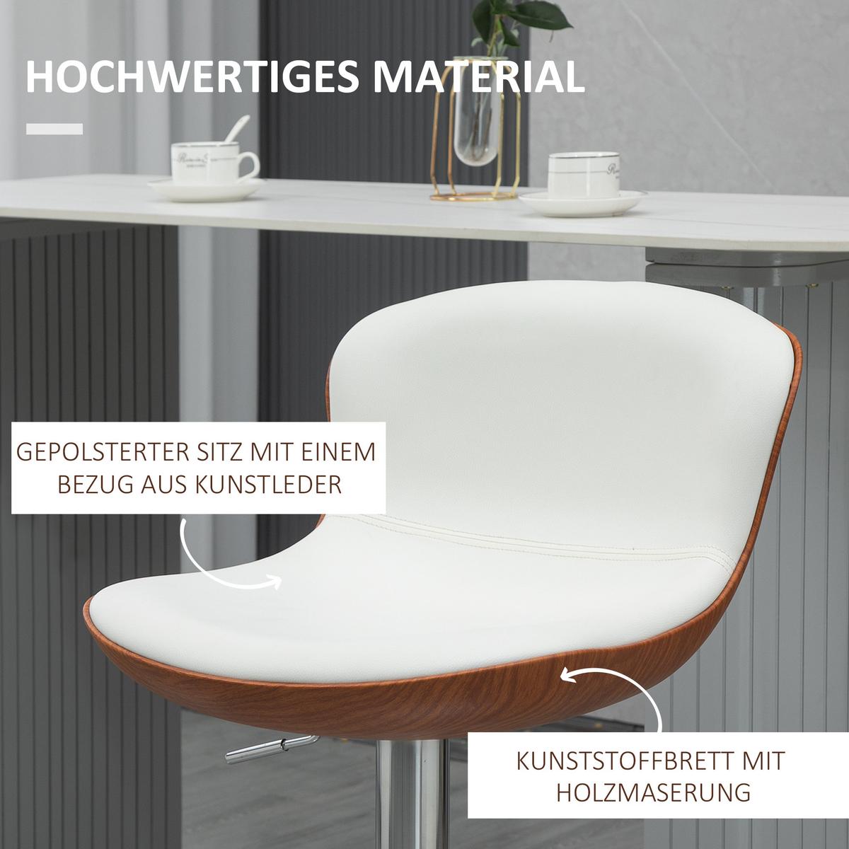 2ER-SET Barhocker, Bistrohocker mit Fußstütze, Drehbar Höhenverstellbar Barstuhl - Silberfarben/Creme, Metall (46/106/50cm) - HOMCOM