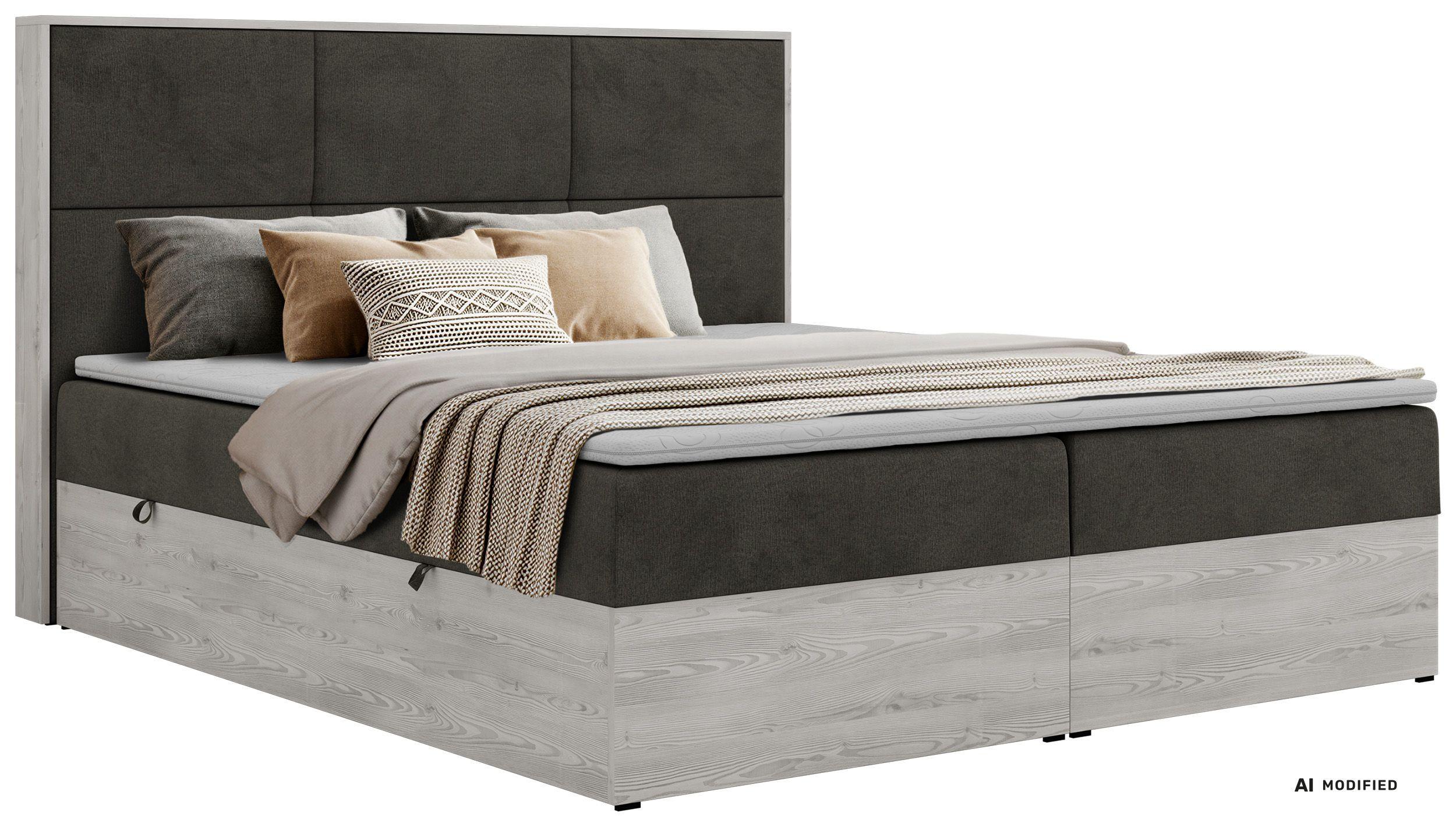 BOXBETT DELNOR 200/200 - Dunkelgrau Velvet - Topper Visco - H4 - Dunkelgrau/Anthrazit, Kunststoff/Textil (200/200cm) - MKS
