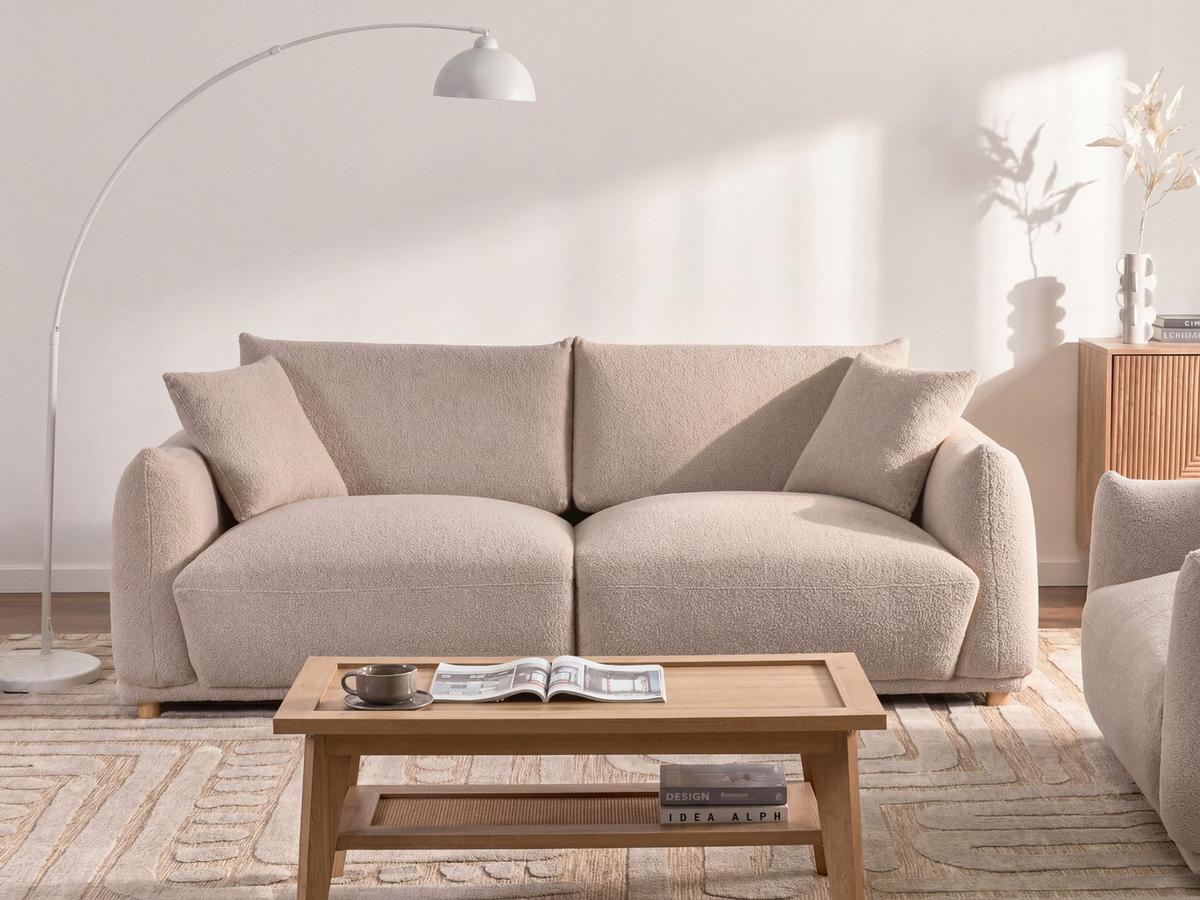 3-SITZER-SOFA Bouclé Beige Jubek - Beige, Textil (214/81/104cm) - Beliani