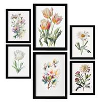 POSTER Set Mit 6 Pastellblumen Vollfarbige Blumenmotiven A3 & A4 Rahmenlos - Klar, Papier (29/3cm) - Nacnic