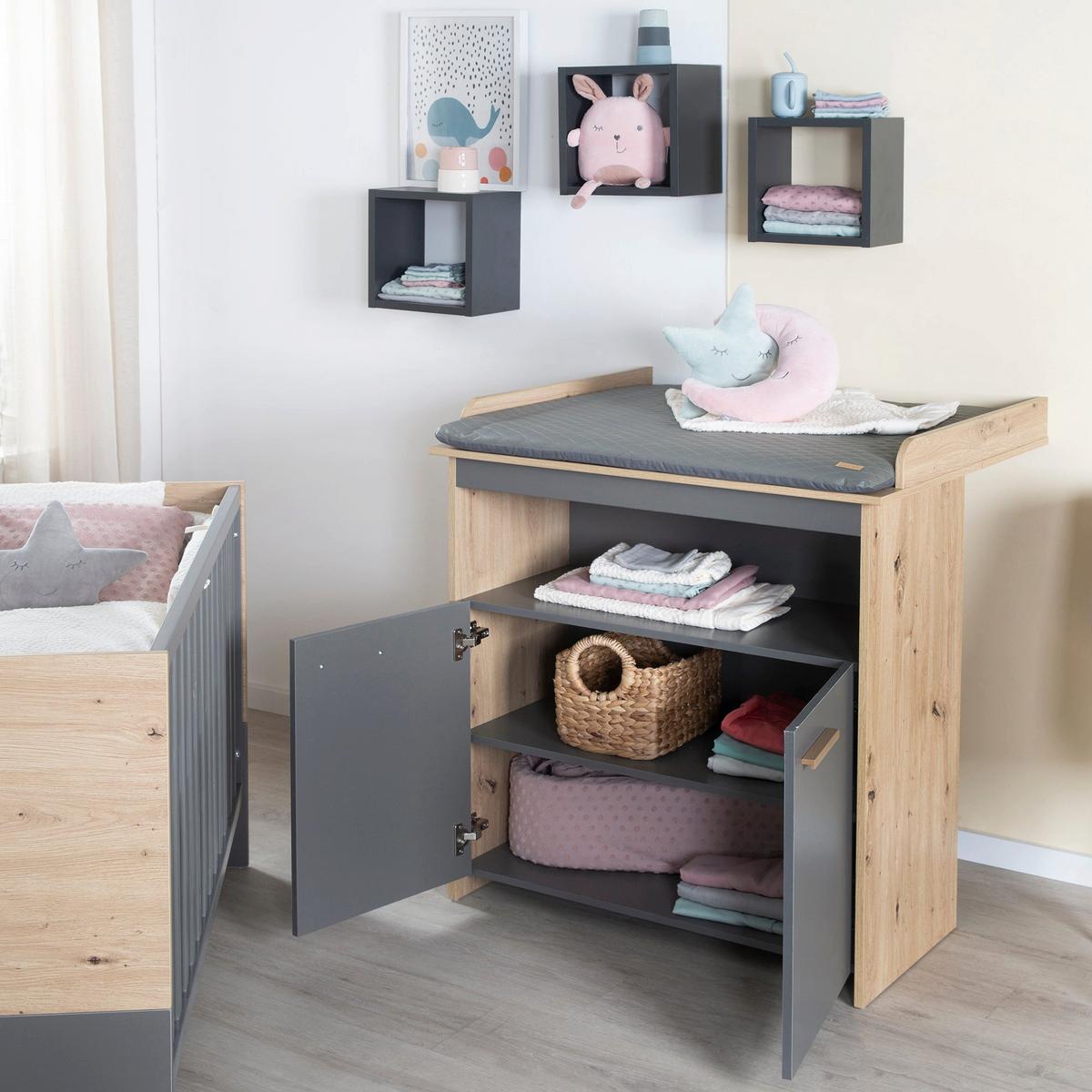 WICKELKOMMODE Anna - Anthrazit/Sonoma Eiche, Holz/Holzwerkstoff (88/98/75cm) - Roba